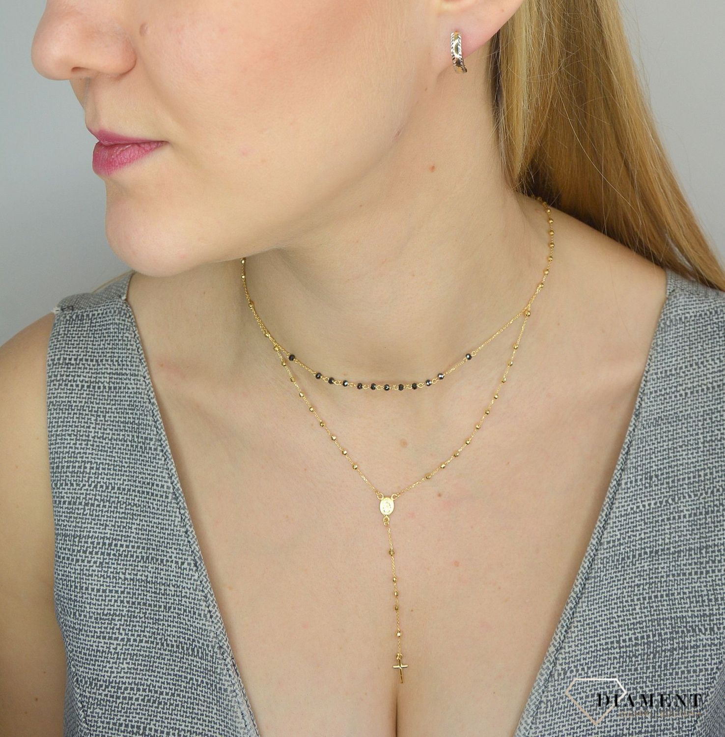 Złoty naszyjnik damski 585 różaniec i czarne koraliki NA 1135 585.jpg